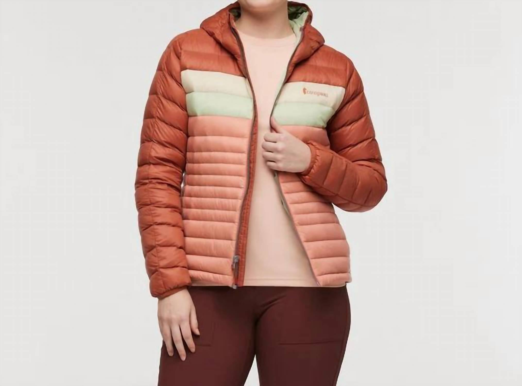 cotopaxi Women's Fuego Down Hooded Jacket in faded brick clay - women's top