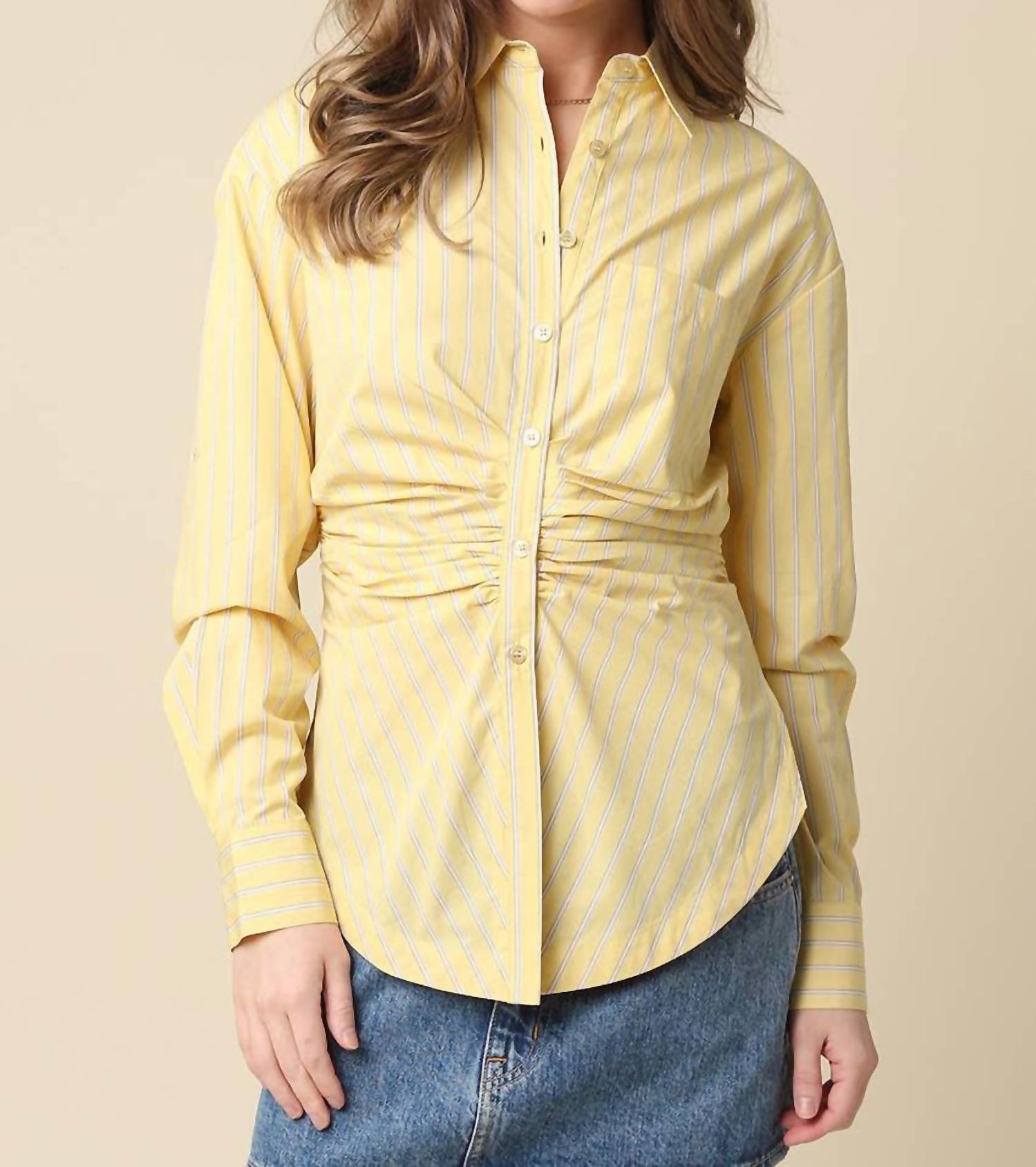 Olivaceous - Claire Ruched Front Button-Up Shirt