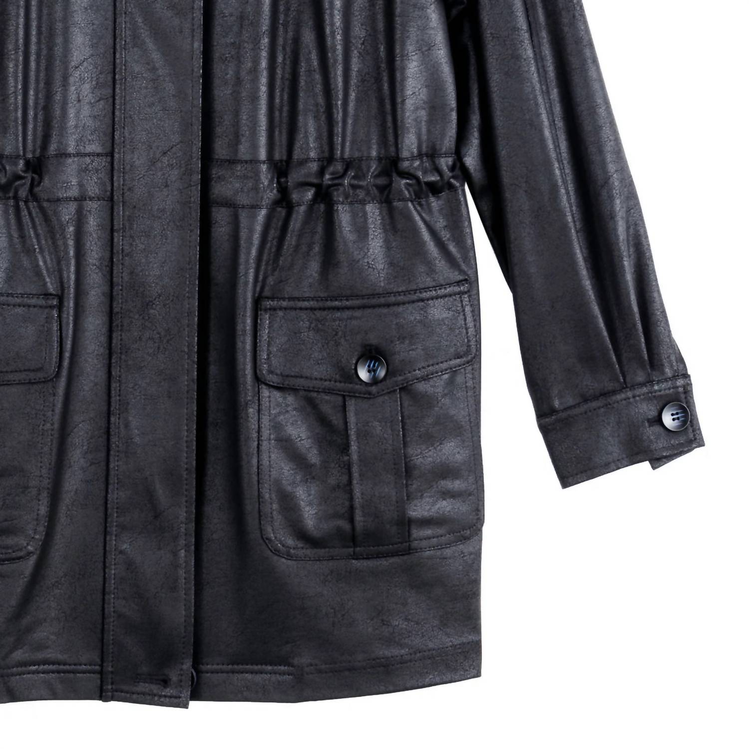 Clara Sun Woo - Liquid Leather Drawstring Waist Utility Jacket