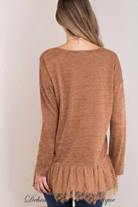 Kori - Lace Hem Long Sleeve Tunic Top