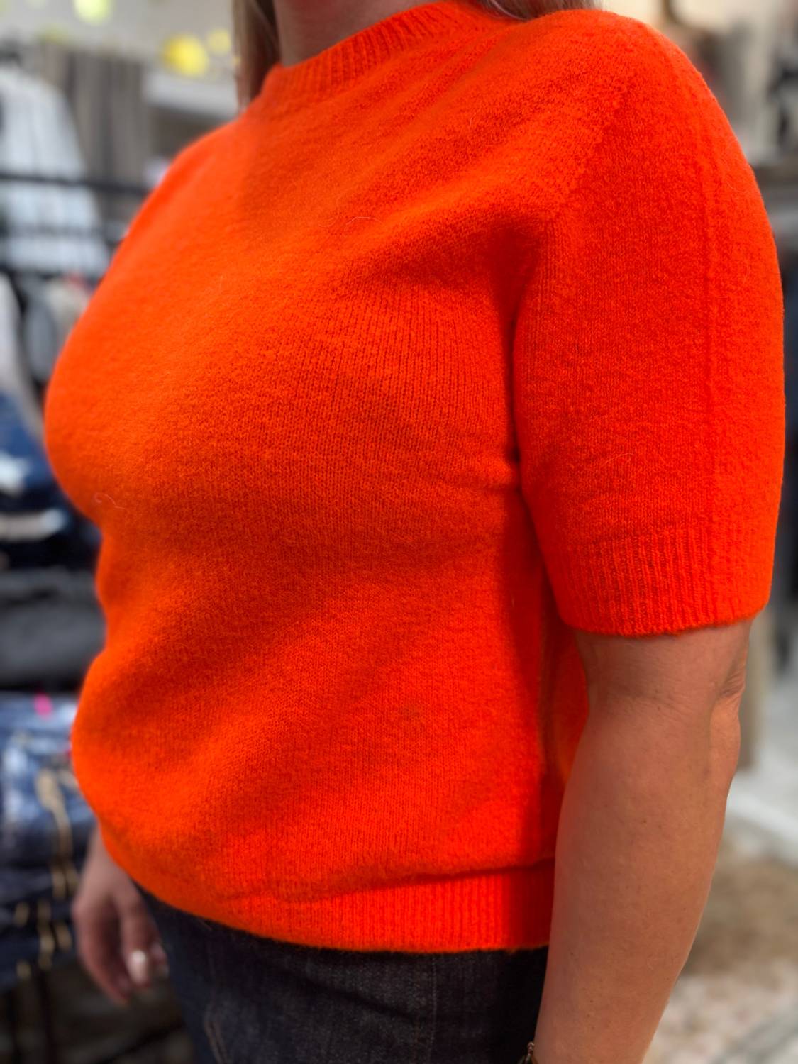 Yolly Felice Short Sleeve Sweater in orange - women's sweater - detail view