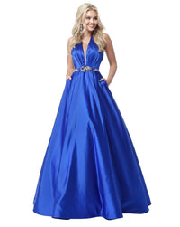 Sherri Hill - Deep V-neck Halter Gown
