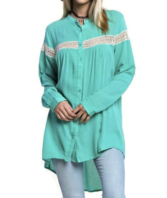 Kori - Button Up Lace Trim Tunic