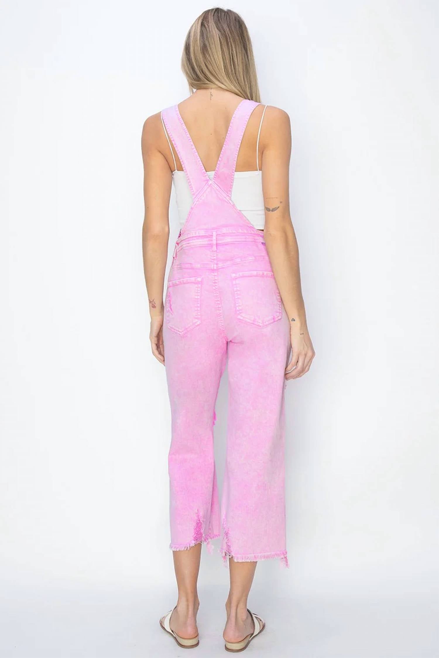 Risen - High Rise Distressed Denim Overalls