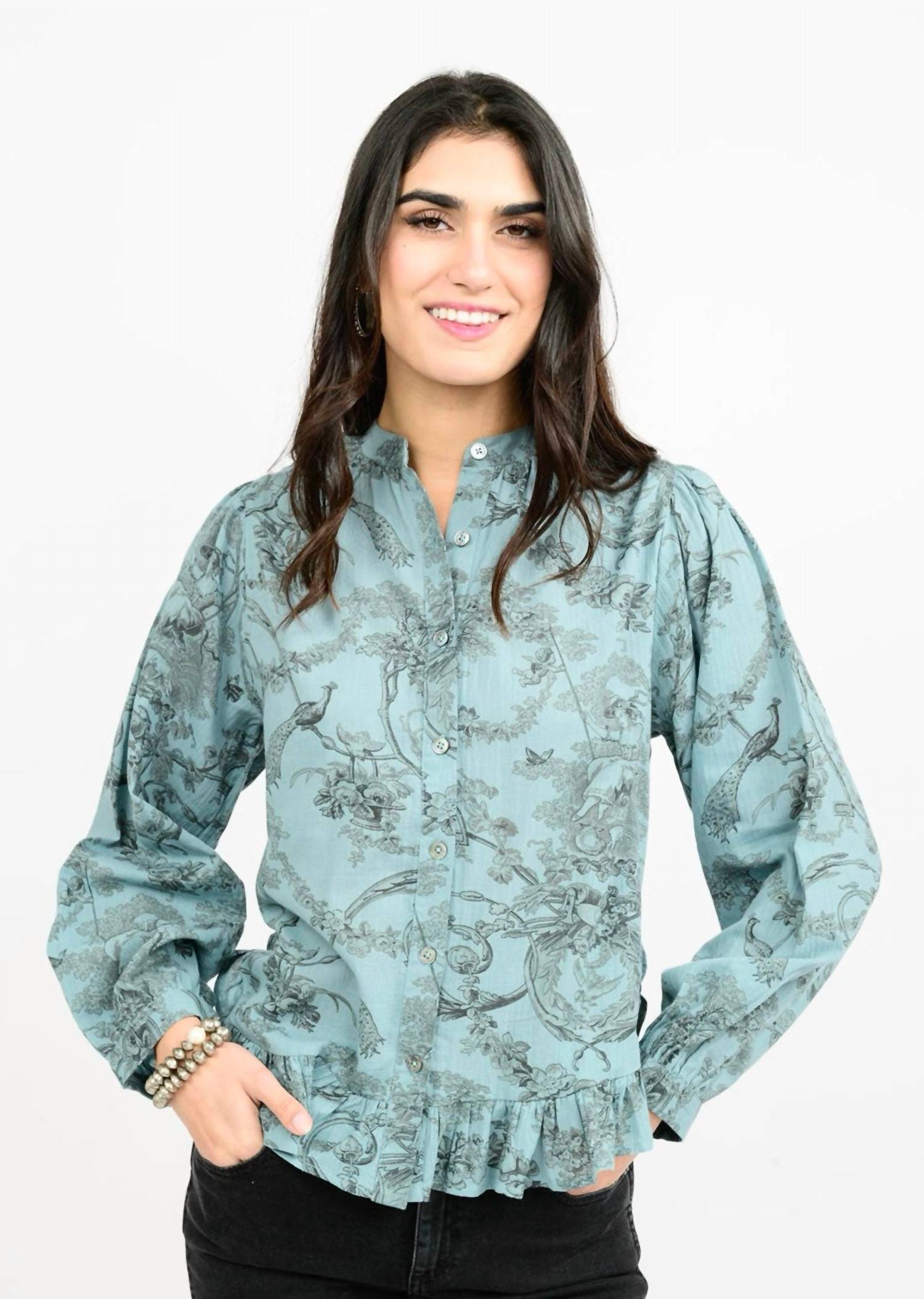 Ivy Jane - Toile ruffled hem shirt