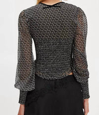 Free People Dottie Printed Long Sleeve Top in black combo - women's long sleeve top - detail view