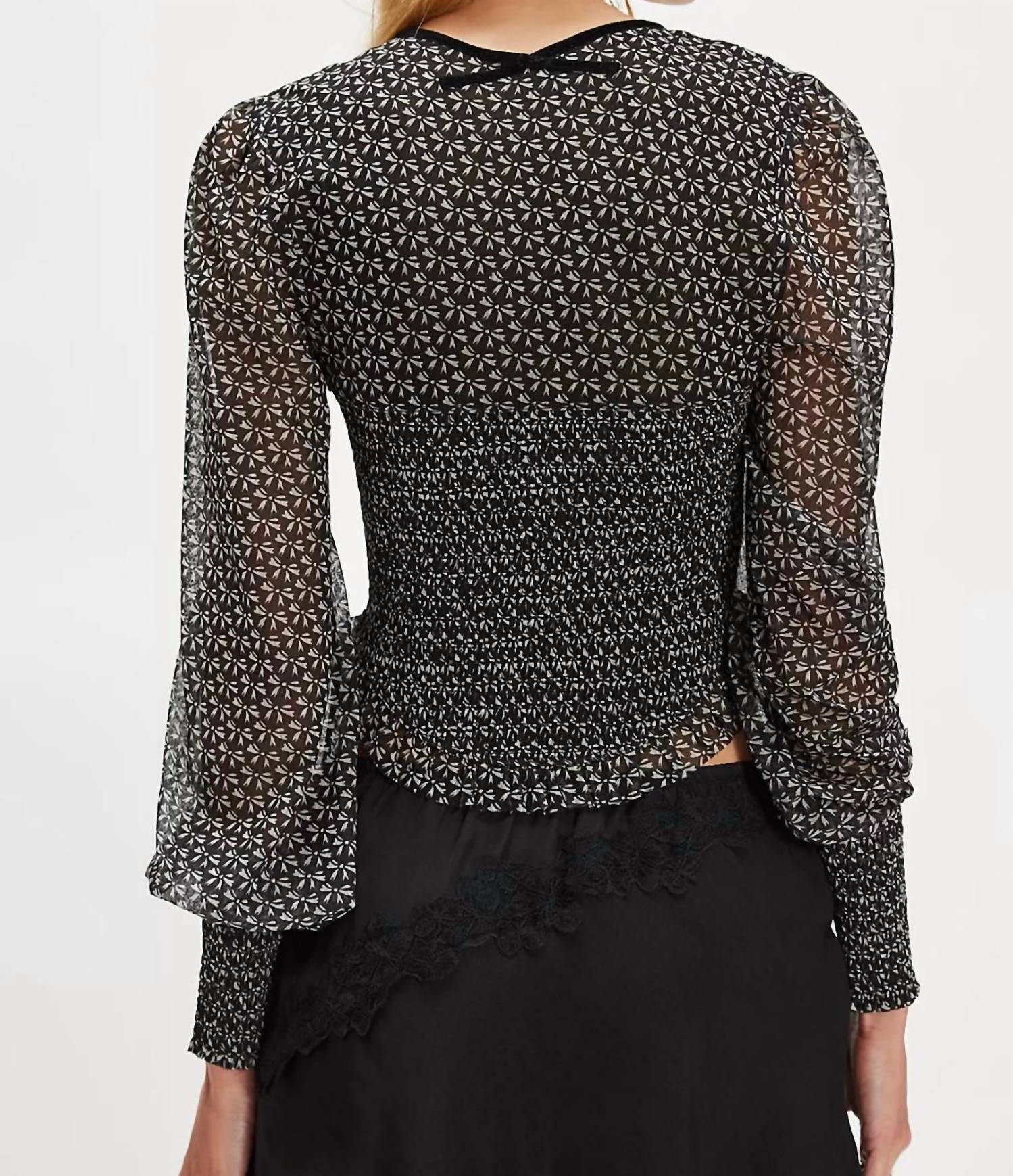 Free People Dottie Printed Long Sleeve Top in black combo - women's long sleeve top - detail view