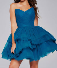 JOVANI Fit And Flare Strapless Dress in peacock - women's dress