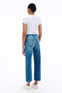 SLVRLAKE London Crop Tucson Jeans in tuscan blue - women's jeans - detail view