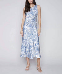 CHARLIE B Long Satin Sleeveless Dress in jungle - women's dress