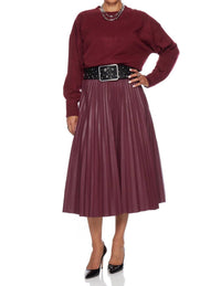 PINCH Pleated Pu Leather Skirt in burgundy - women's skirt - alternate view