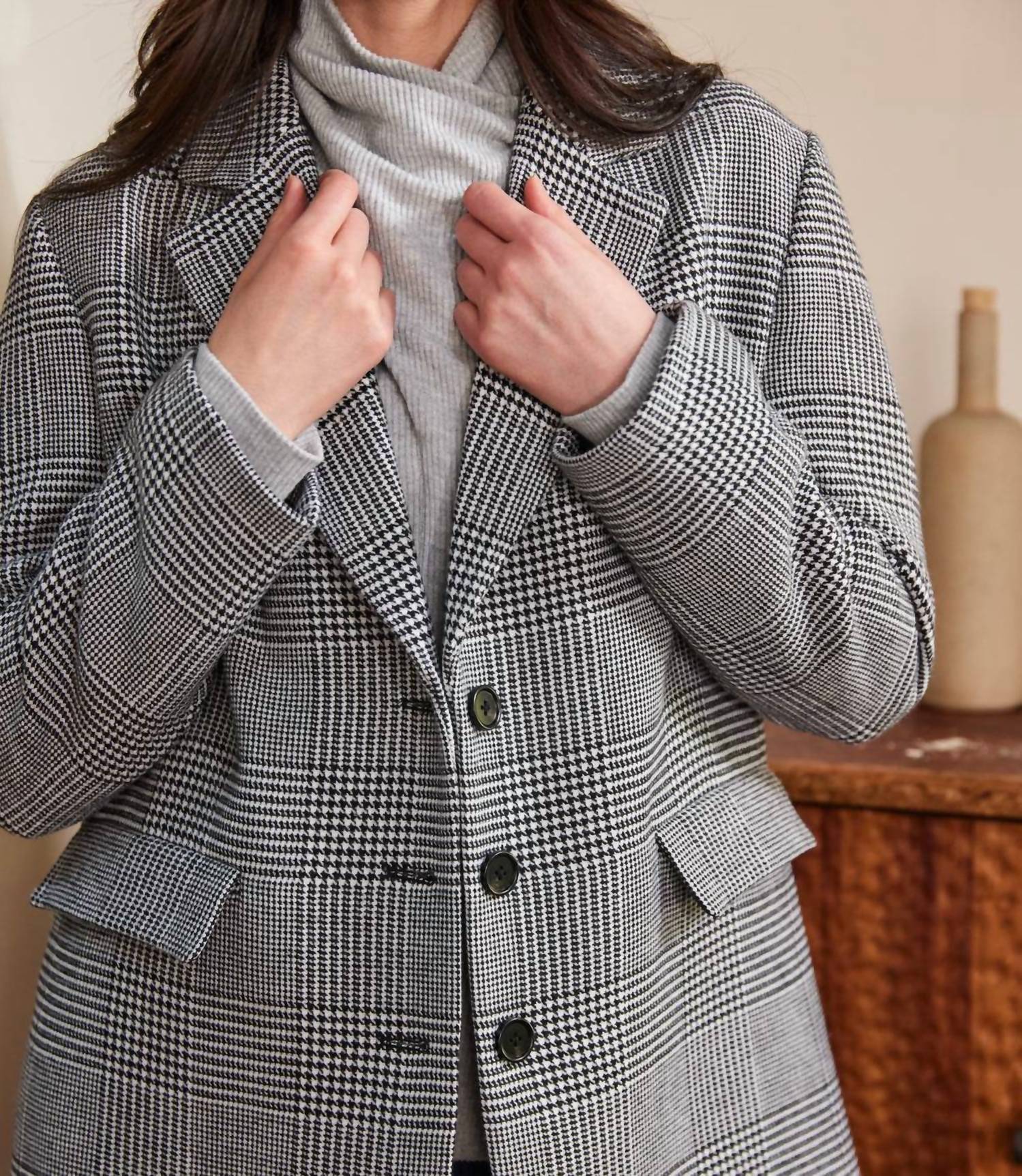 Karen Kane Houndstooth Blazer in black with off white - women's jacket - view 5