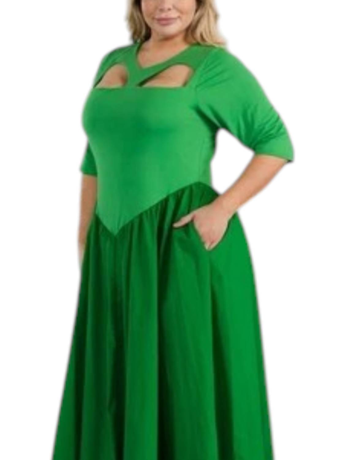Karen T Design Celeste Cutout Maxi Dress - Plus in green - women's dress - detail view