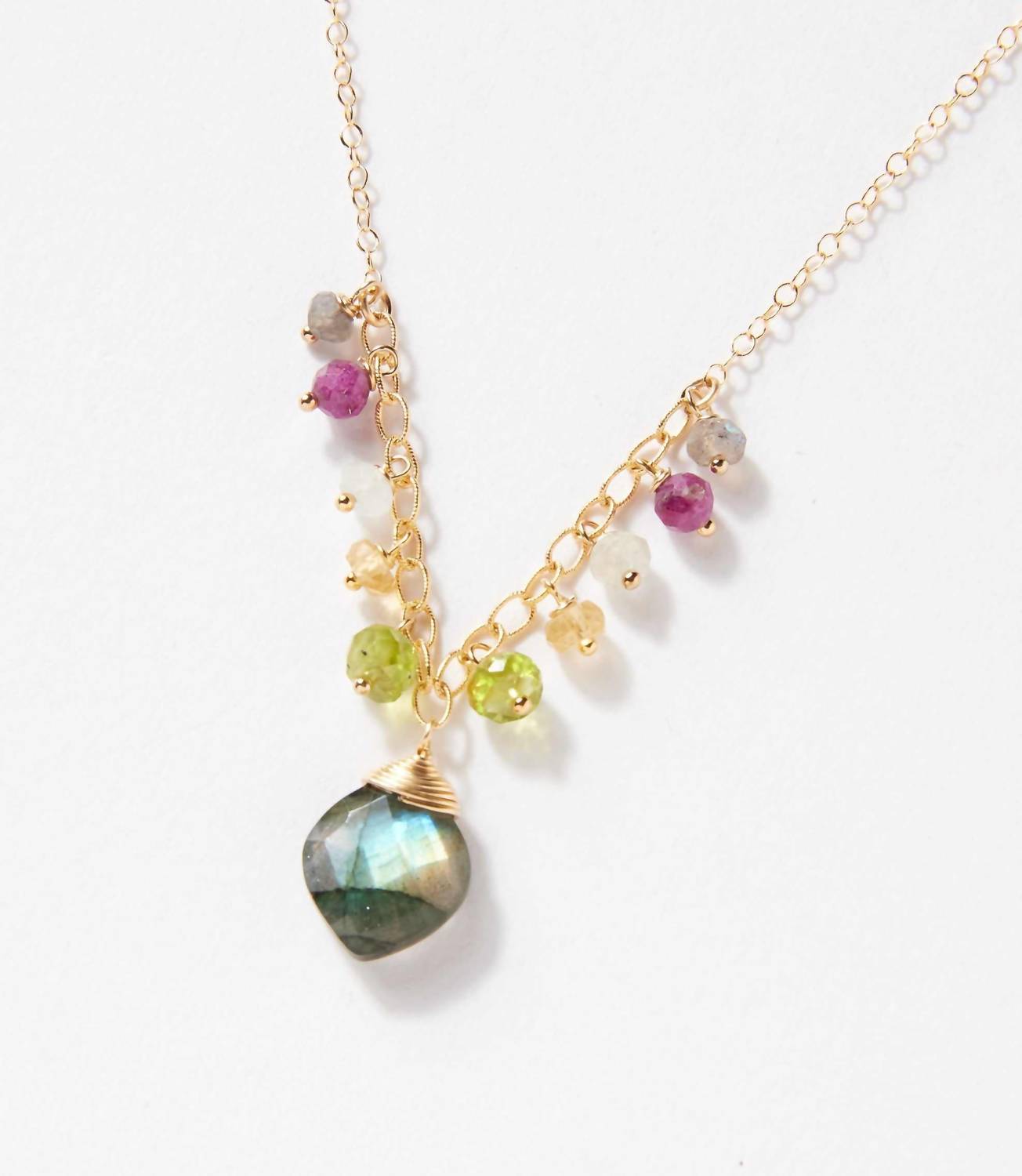 Anne Vaughan Women's Beaded Gemstone Pendant Necklace in multi - women's jewelry - detail view