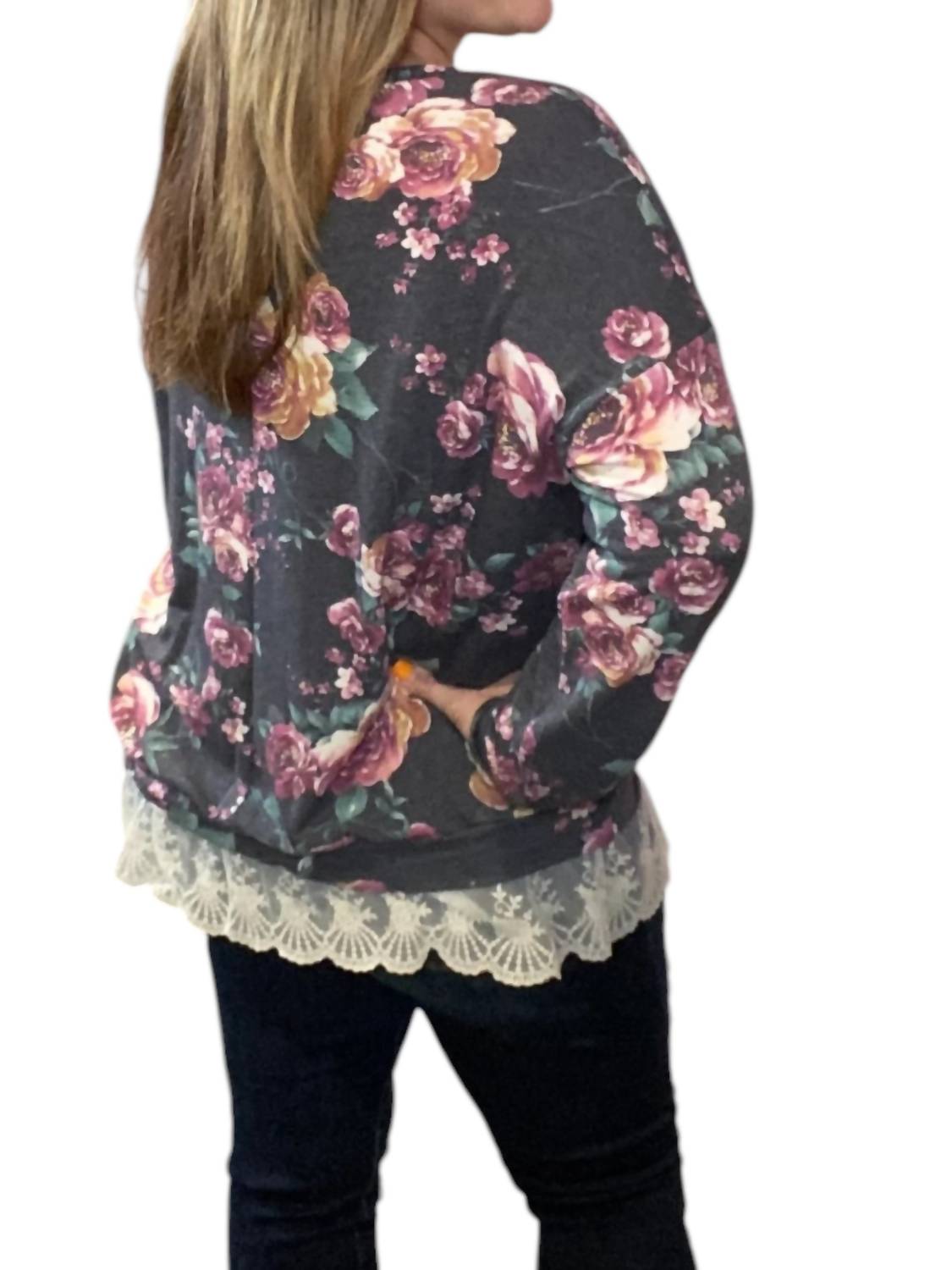 Honeyme - Floral Lace Hem Tee