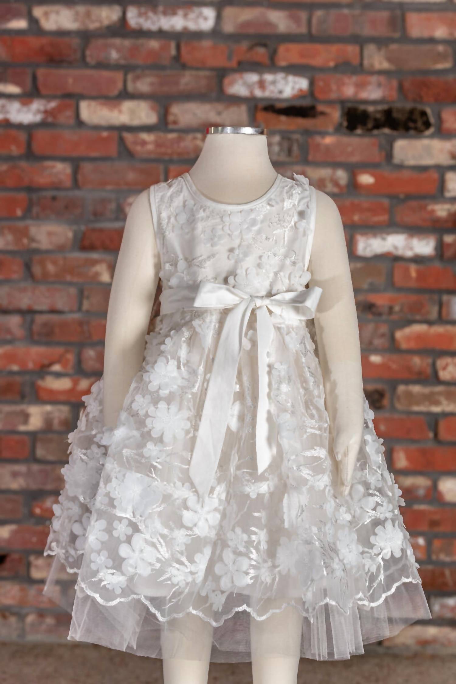 ML Kids Kid's Whimsy Floral Applique Dress in white - kids' dress