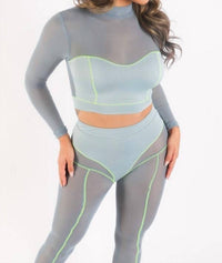 K Too - Mesh Mockneck Top And Pants Day Set