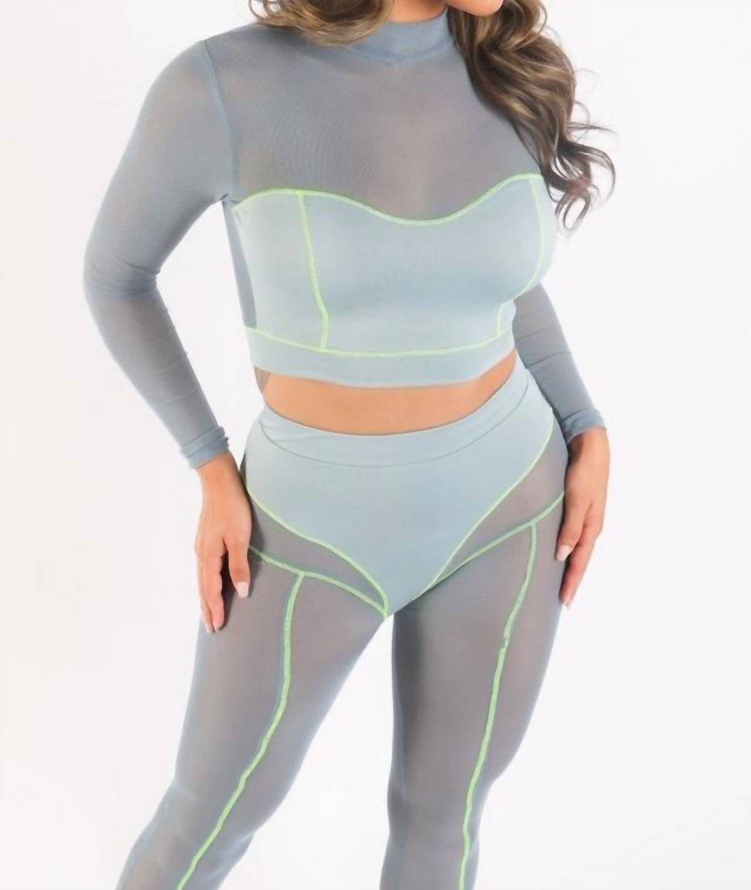 K Too - Mesh Mockneck Top And Pants Day Set