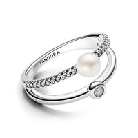 Pandora - Treated Freshwater Cultured Pearl & Pavé Double Band Ring
