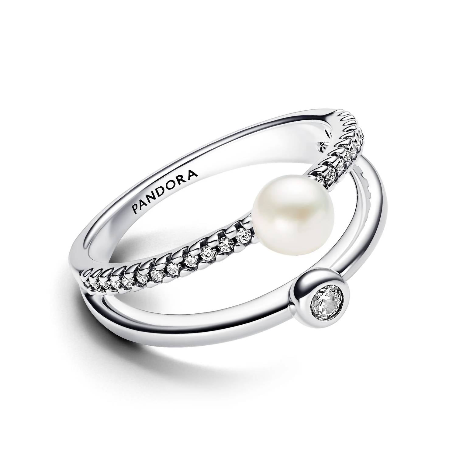 Pandora - Treated Freshwater Cultured Pearl & Pavé Double Band Ring