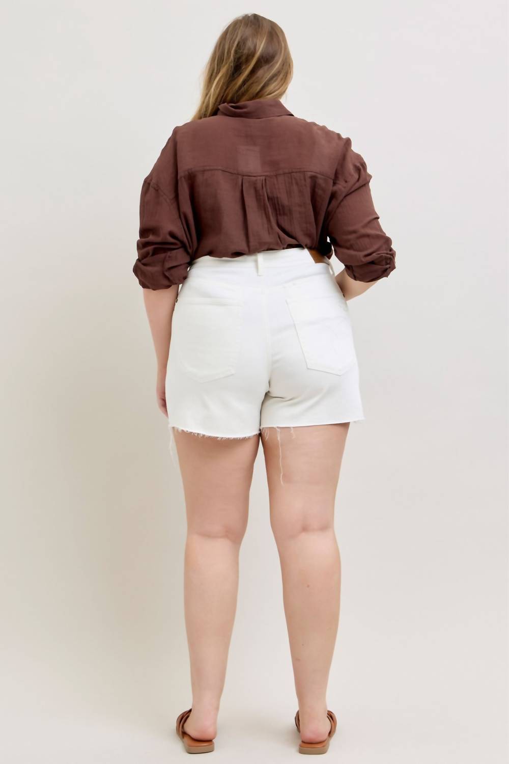 Judy Blue High Waist Rigid Magic Cell Phone Pocket Dad Denim Short in white - women's shorts - view 6