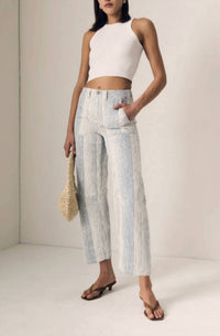 Le Jean - Striped Mid-rise Utility Soft Barrel Jeans