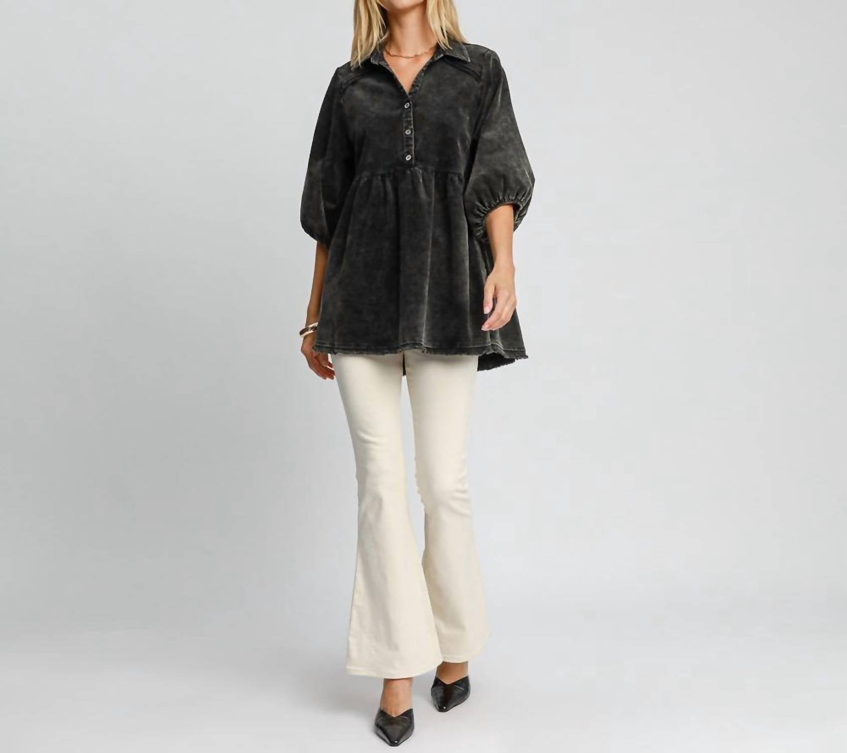 Umgee - Half Button Down Corduroy Tunic
