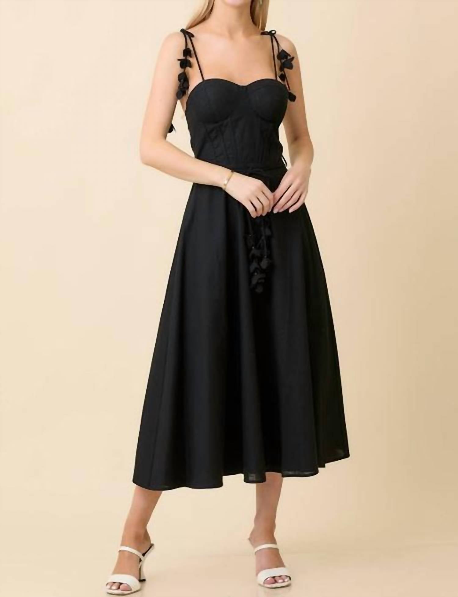 Main Strip - Tie Belt Flare Midi Dress