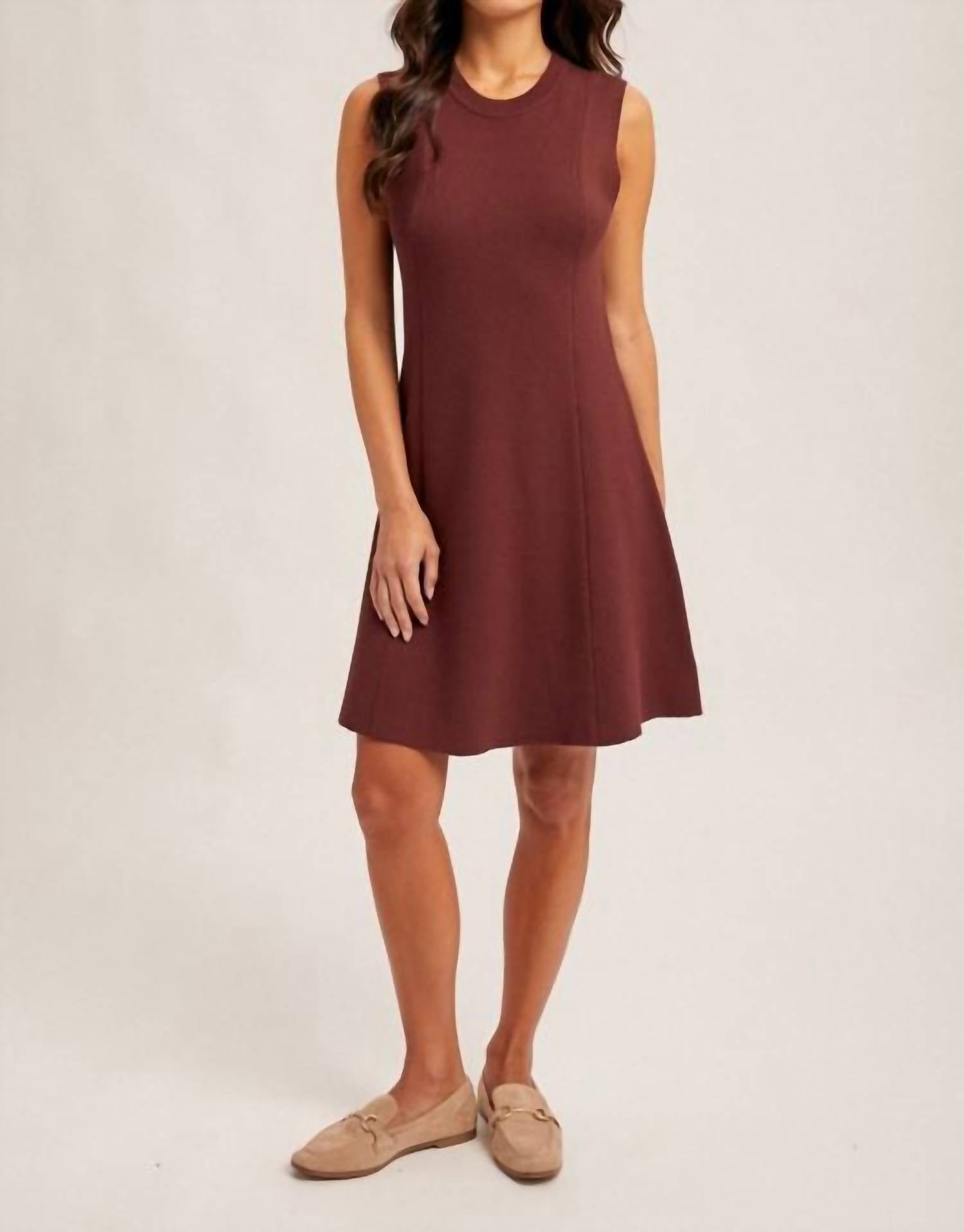 Hem & Thread Fitted Flare Sweater Dress in mahogany - women's dress
