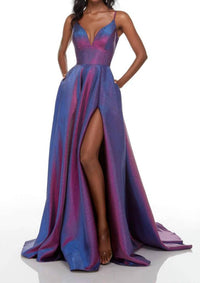 ALYCE PARIS Plunging Neck Long Sexy Dress in blueberry - women's dress