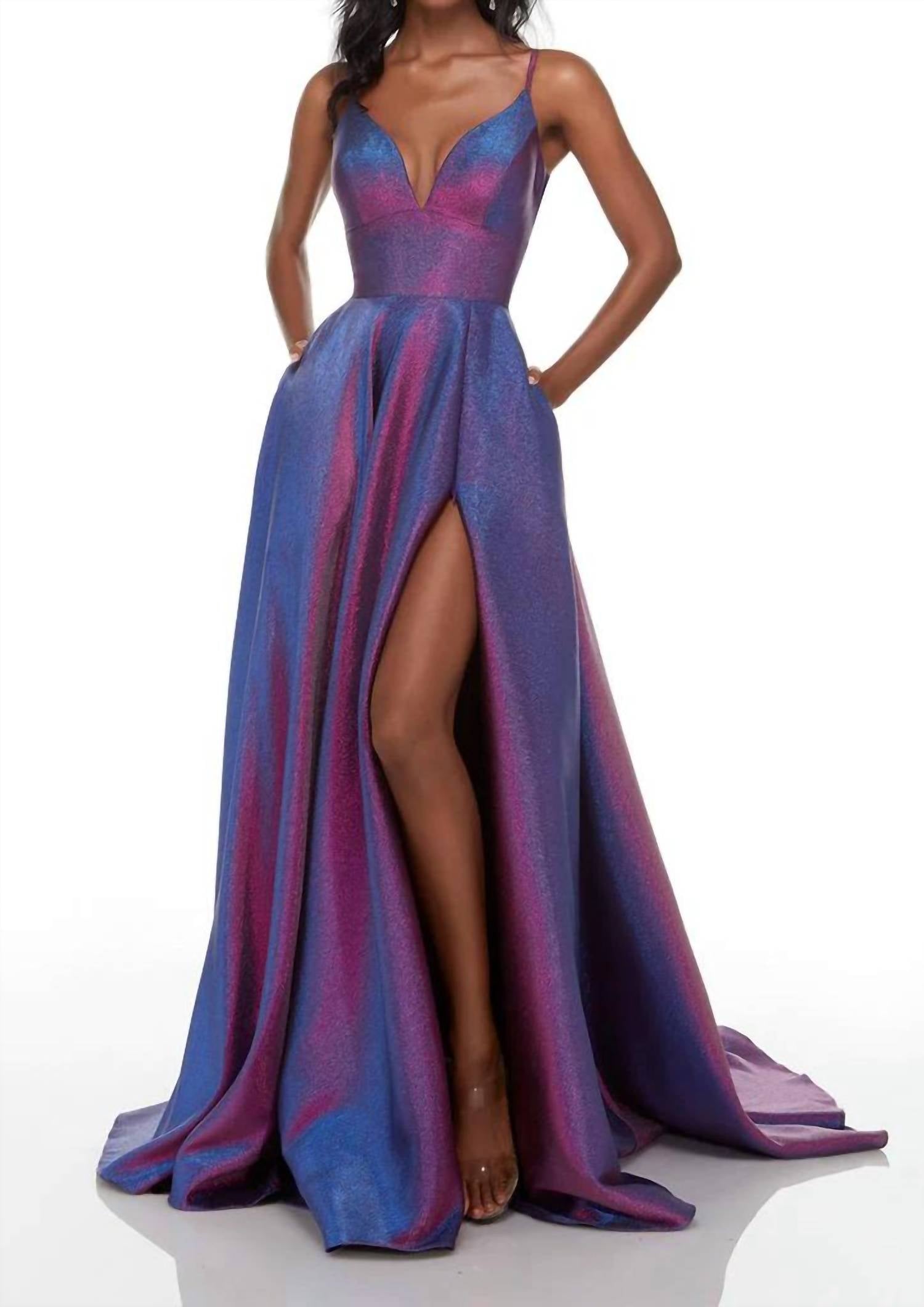 ALYCE PARIS Plunging Neck Long Sexy Dress in blueberry - women's dress
