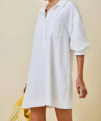 Day + Moon - Puff Sleeve Mini Shirt Dress