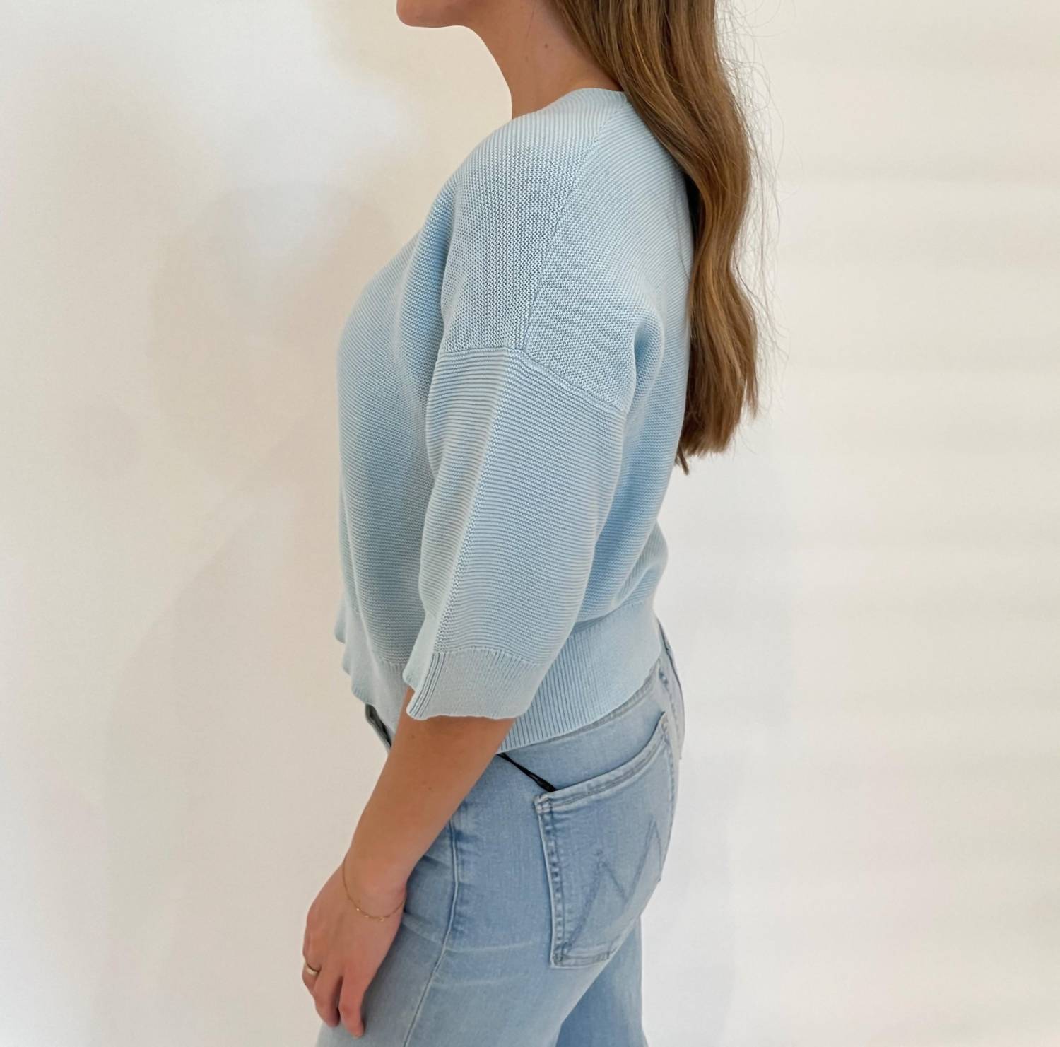 Kinross - Gaby Garter Easy Vee Elbow Sleeve Sweater