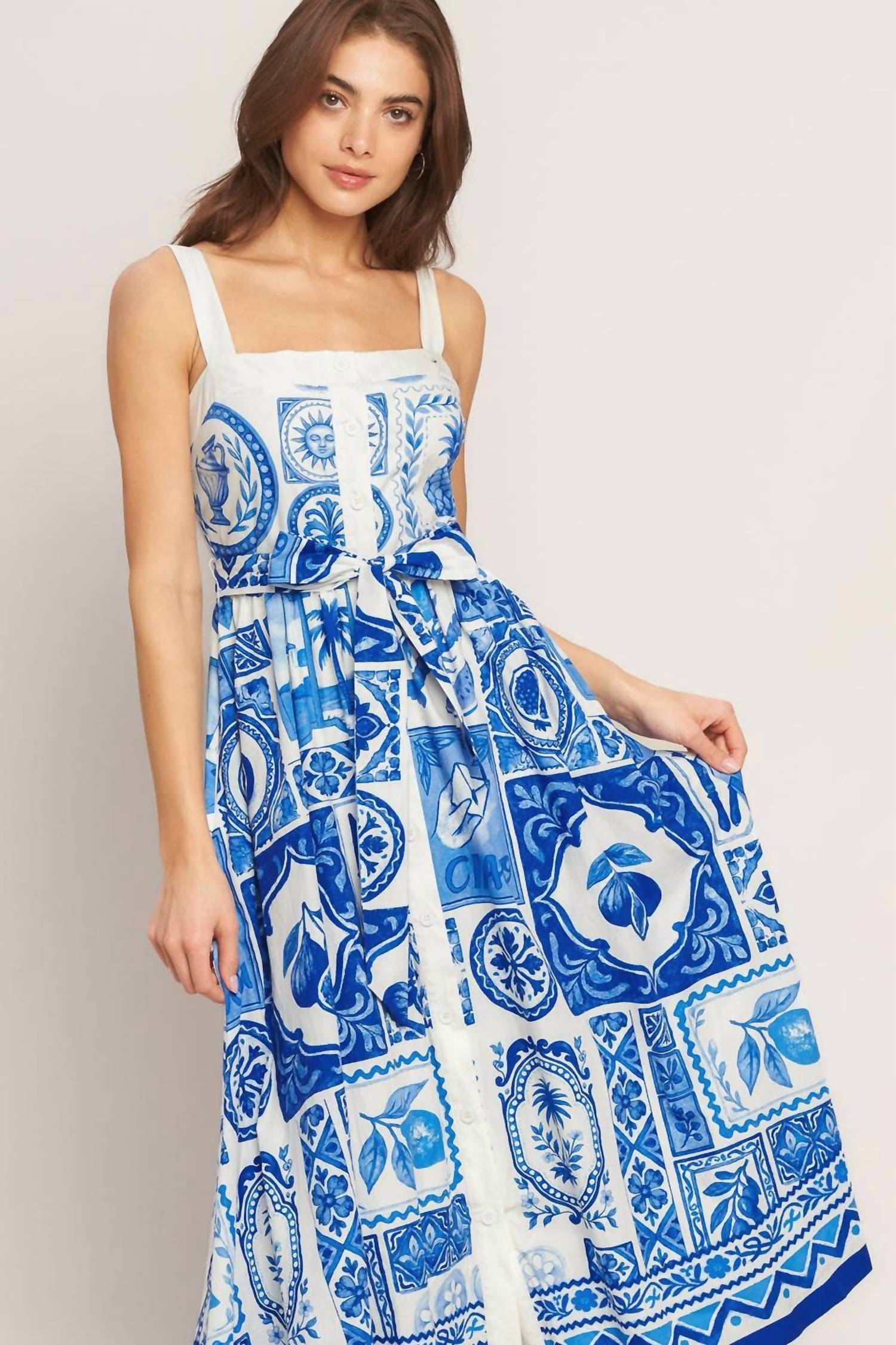 Flying Tomato - Printed Woven Midi Dress
