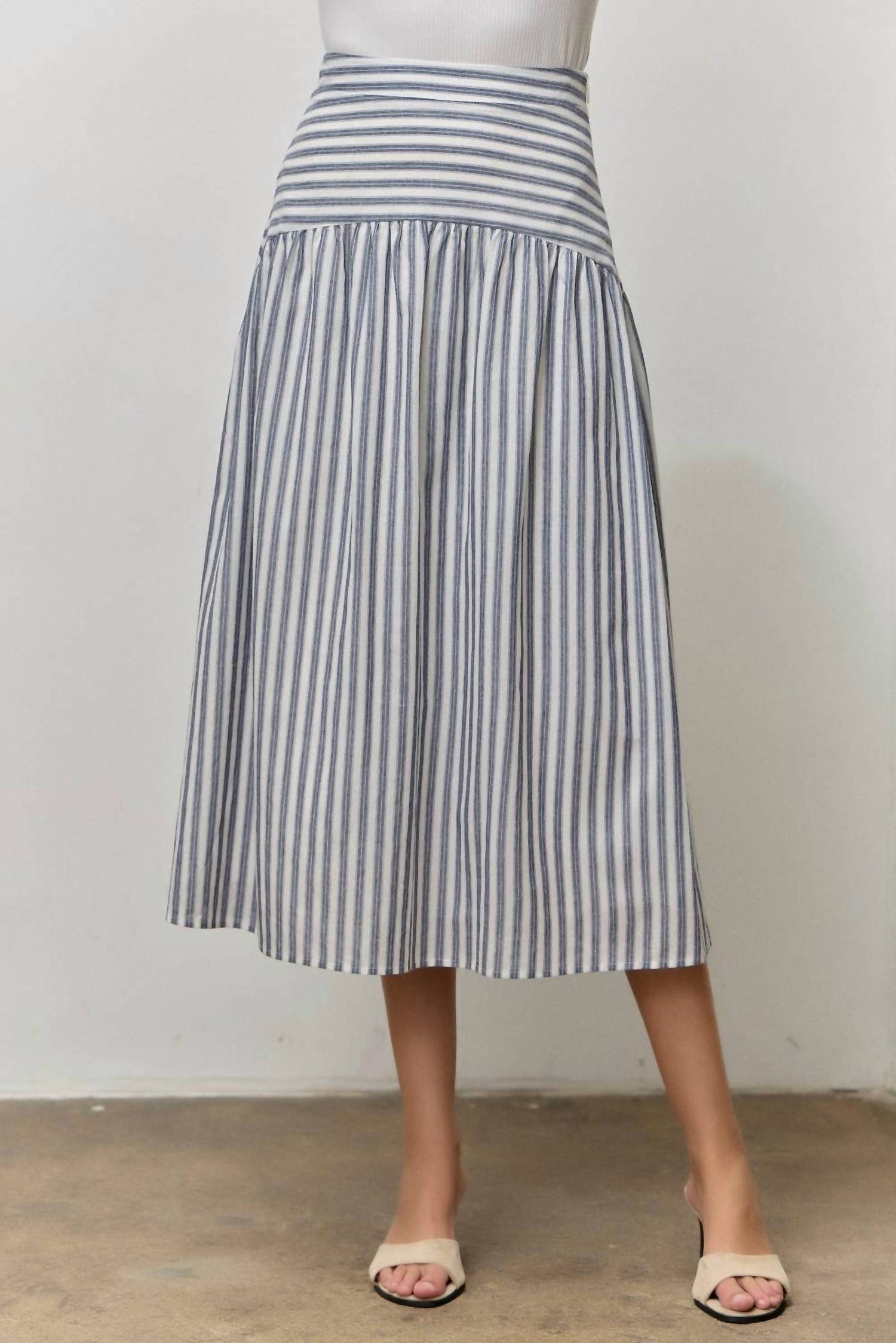 Polagram - Striped Cotton Midi Skirt