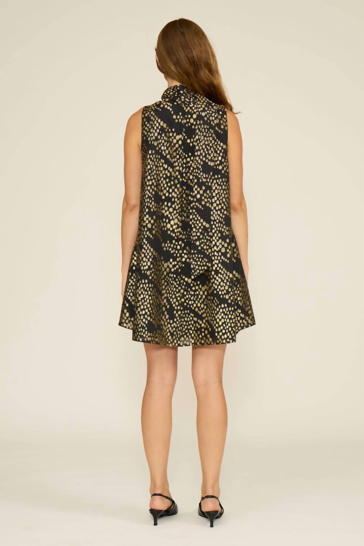 LUCY PARIS Monica Scarf Mini Dress in black gold - women's dress - detail view