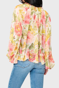 Reset By Jane - Button Front Chiffon Blouse With Tie