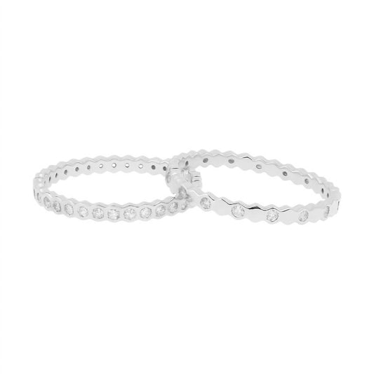 Atlanta Jewelers Supply - Women's Hexagon Honeycomb Moissanite Stackable Bands - 2 Piece Set