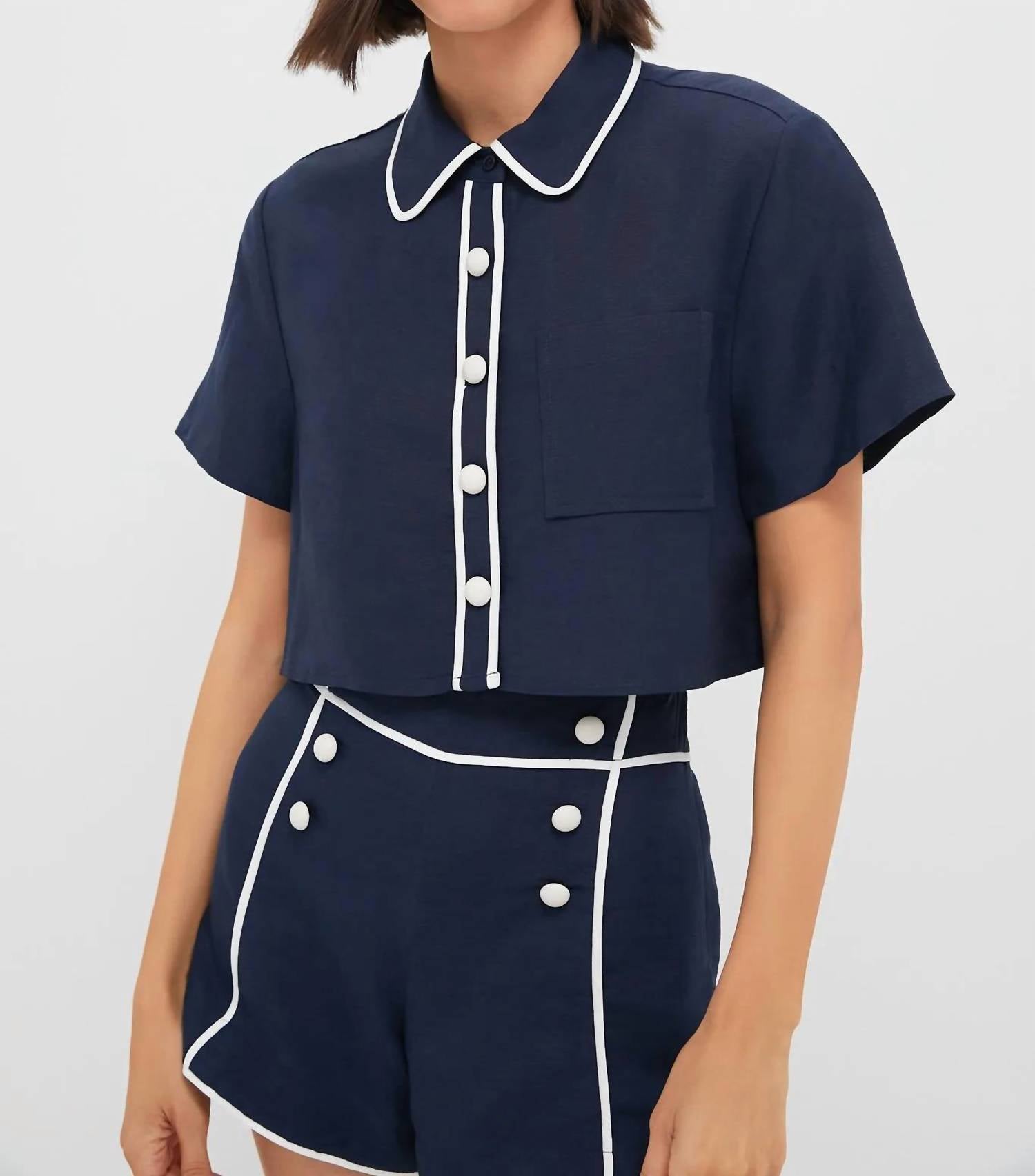 JONATHAN SIMKHAI solange cropped blouse in midnight - women's blouse
