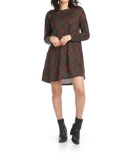 Papillon - Plaid Knit A-line Sweater Dress With Pockets