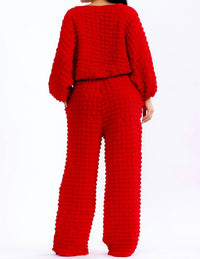 Karen T Design Relaxed-fit Top With Trendy Balloon Sleeves And Wide-leg Pants in red - women's sleepwear - alternate view