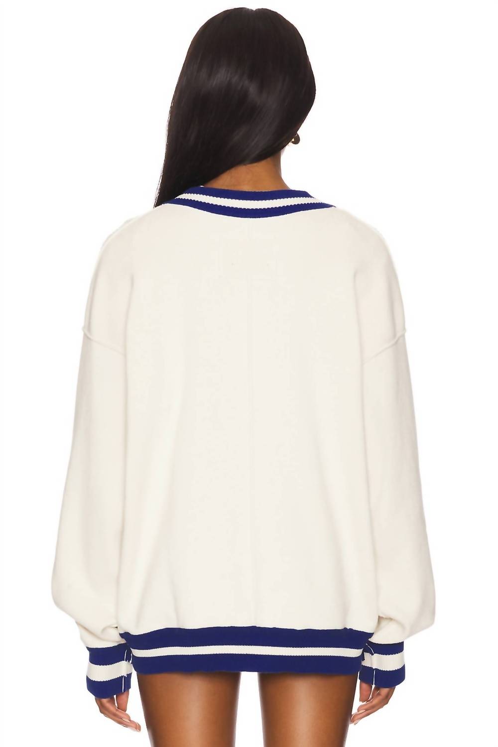 Free People Varsity V Neck Cardigan in ecru - women's cardigan - detail view