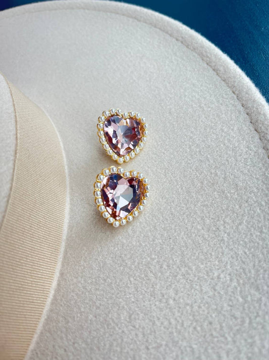 Brianna Cannon - Crystal And Pearl Heart Studs