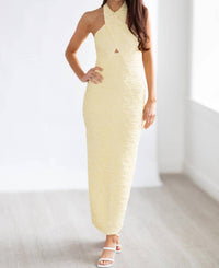 2.7 August Apparel - Stretchy Halter Neck Midi Dress