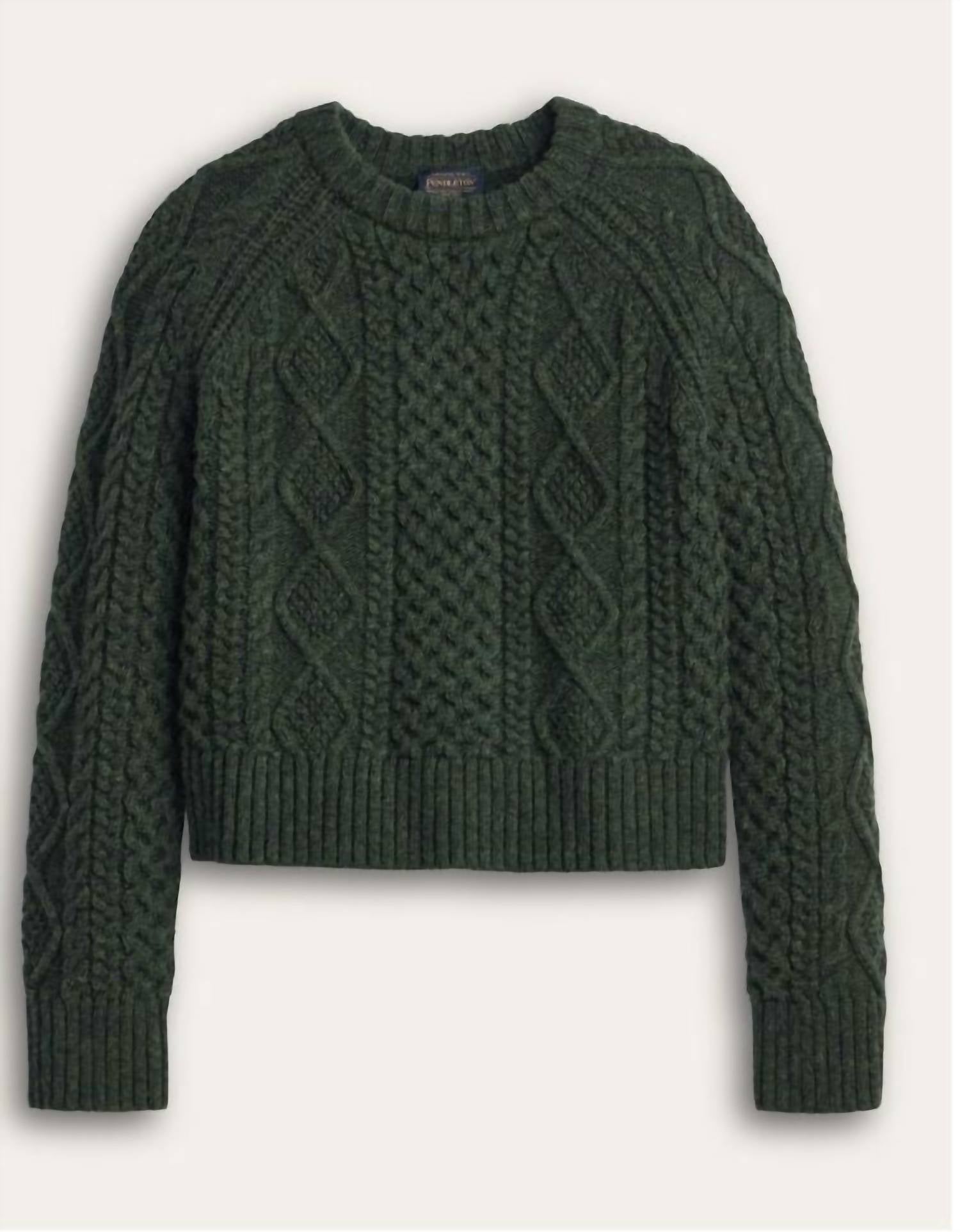 PENDLETON Women's Fisherman Wool cable sweater in green - women's cardigan