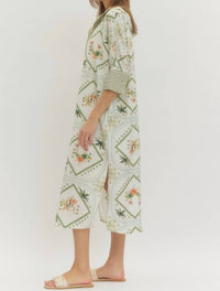 Entro - Scarf Print Three Quarter Sleeve Midi Dress