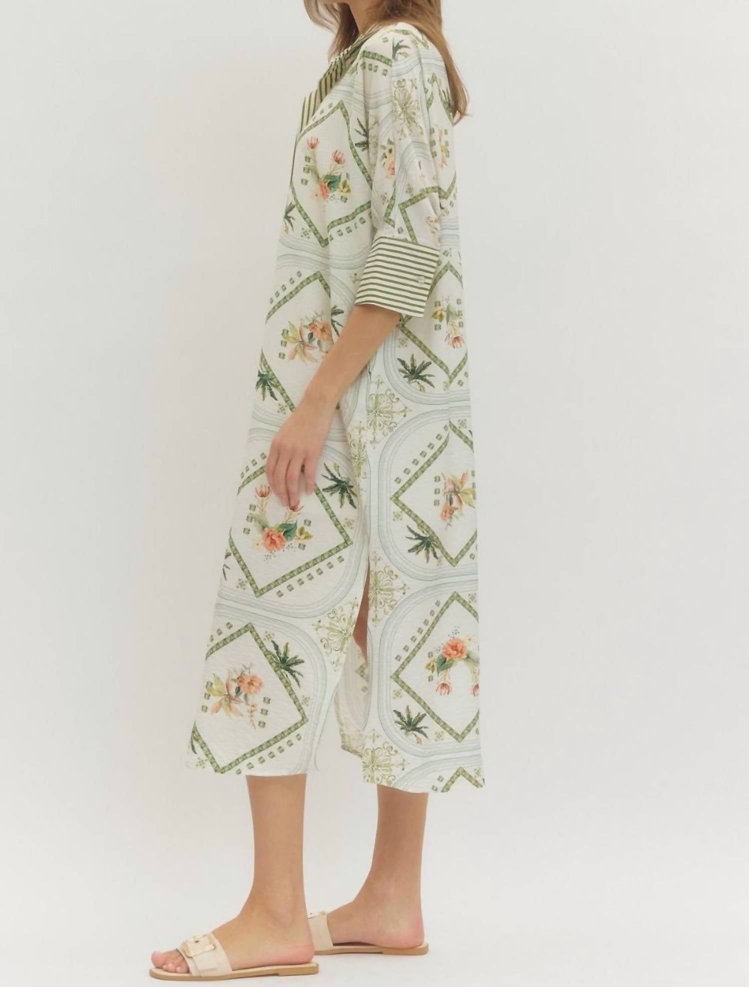 Entro - Scarf Print Three Quarter Sleeve Midi Dress