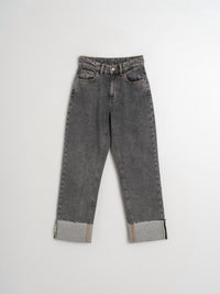Indi & Cold - Rolled Hem Straight Fit Denim Pant