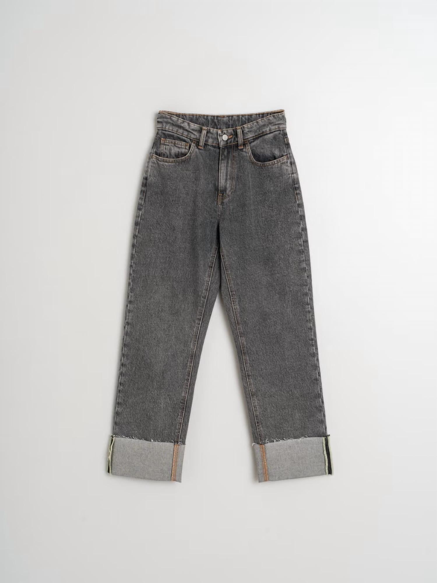 Indi & Cold - Rolled Hem Straight Fit Denim Pant