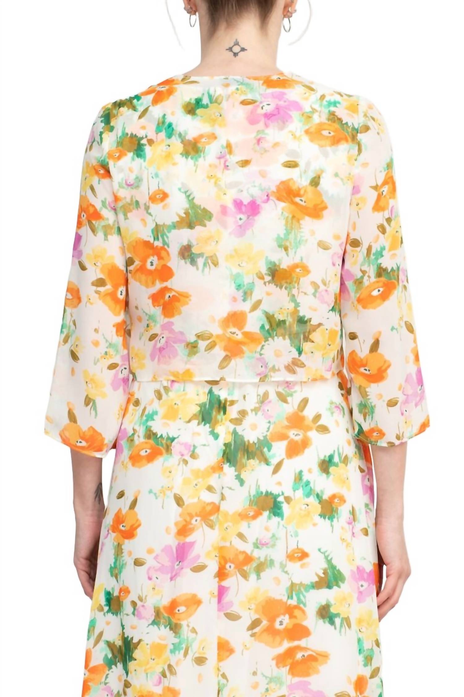 Maison Tara - Floral Midi Dress With Matching Chiffon Jacket Set